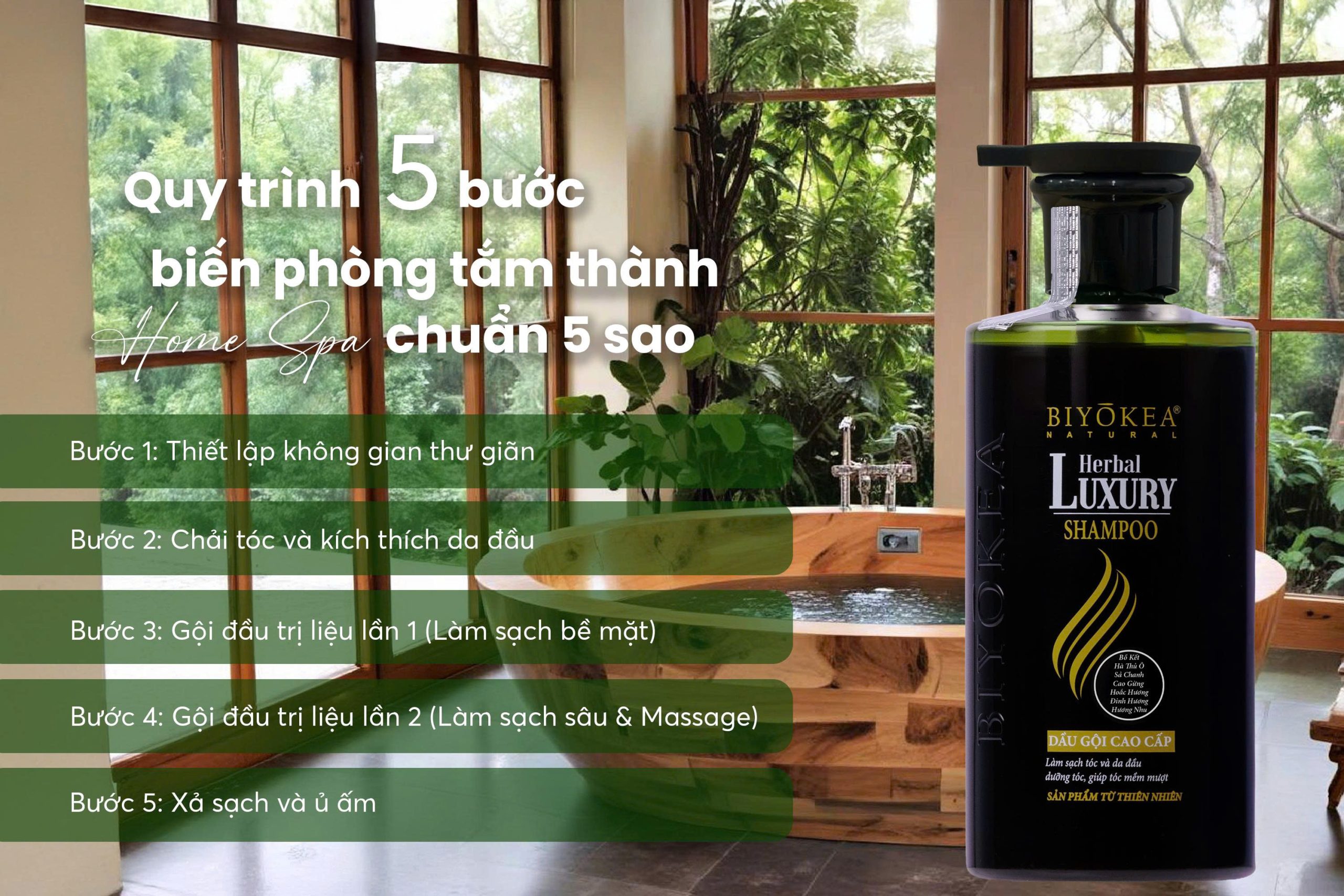 Quy trình 5 bước gội đầu với dầu gội thảo dược Herbal Luxury tại nhà