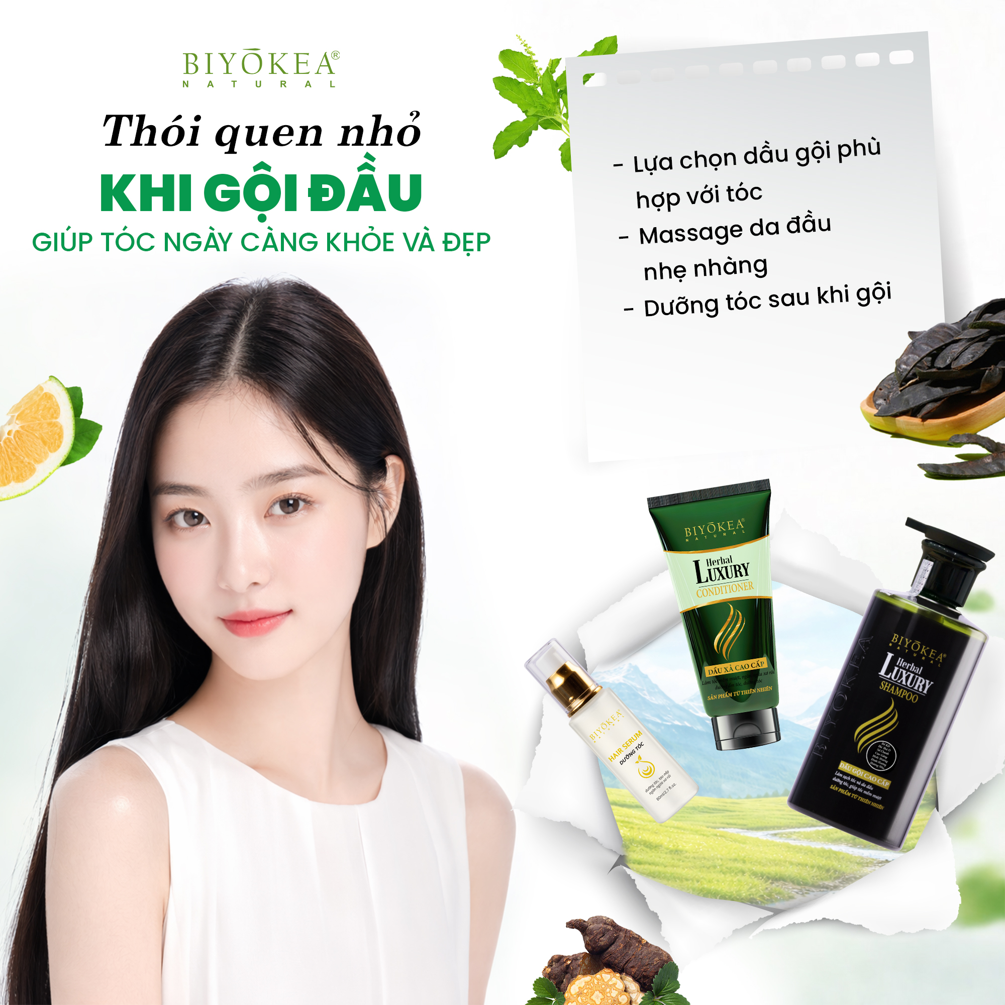 Chăm sóc tóc với Dầu gội thảo mộc Herbal Luxury