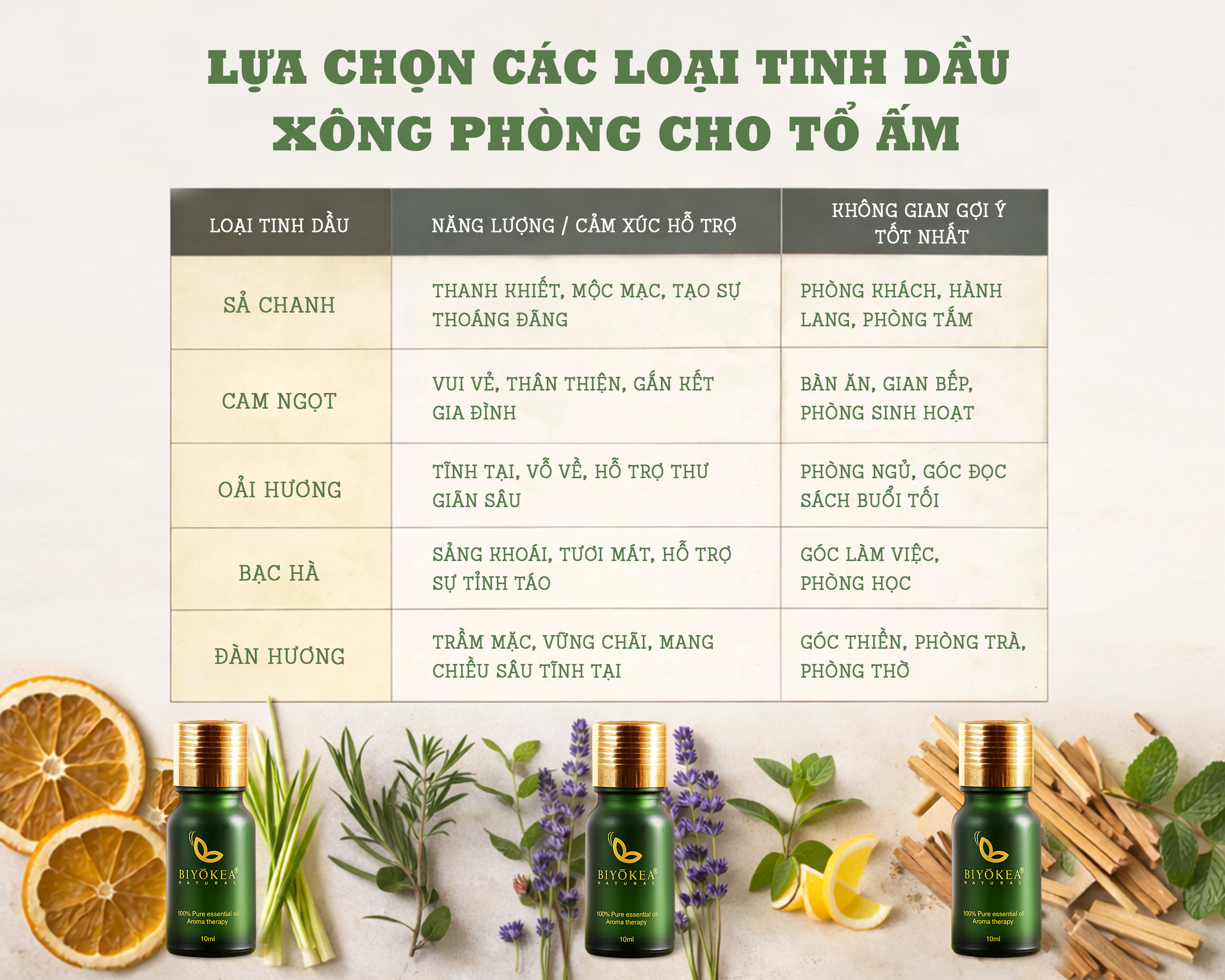Các loại tinh dầu xông phòng phổ biến giúp không gian sống luôn ngập tràn hơi thở thiên nhiên.