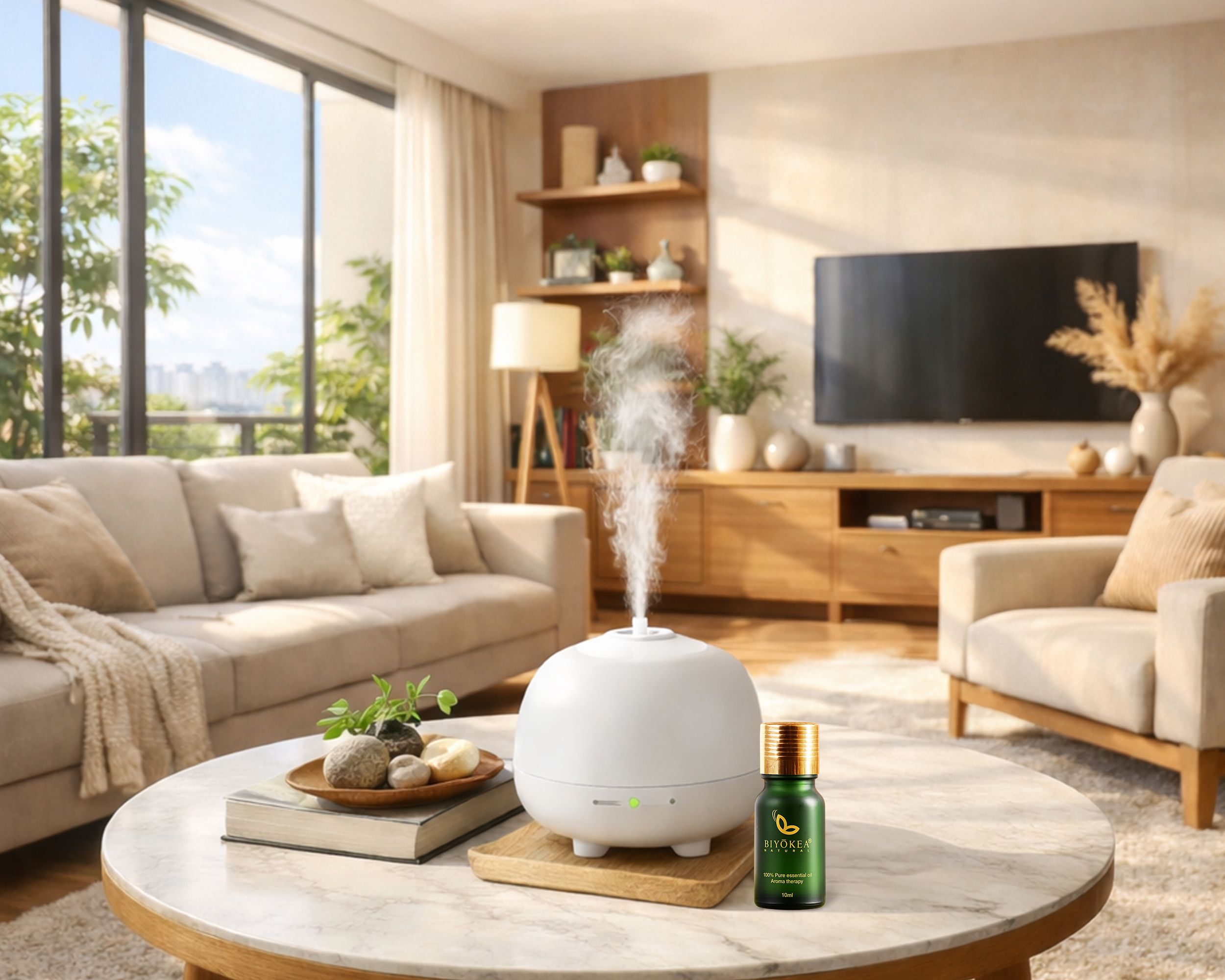 Tư vấn tinh dầu thiên nhiên xông phòng khách giúp nuôi dưỡng không gian sang trọng và ấm cúng.
