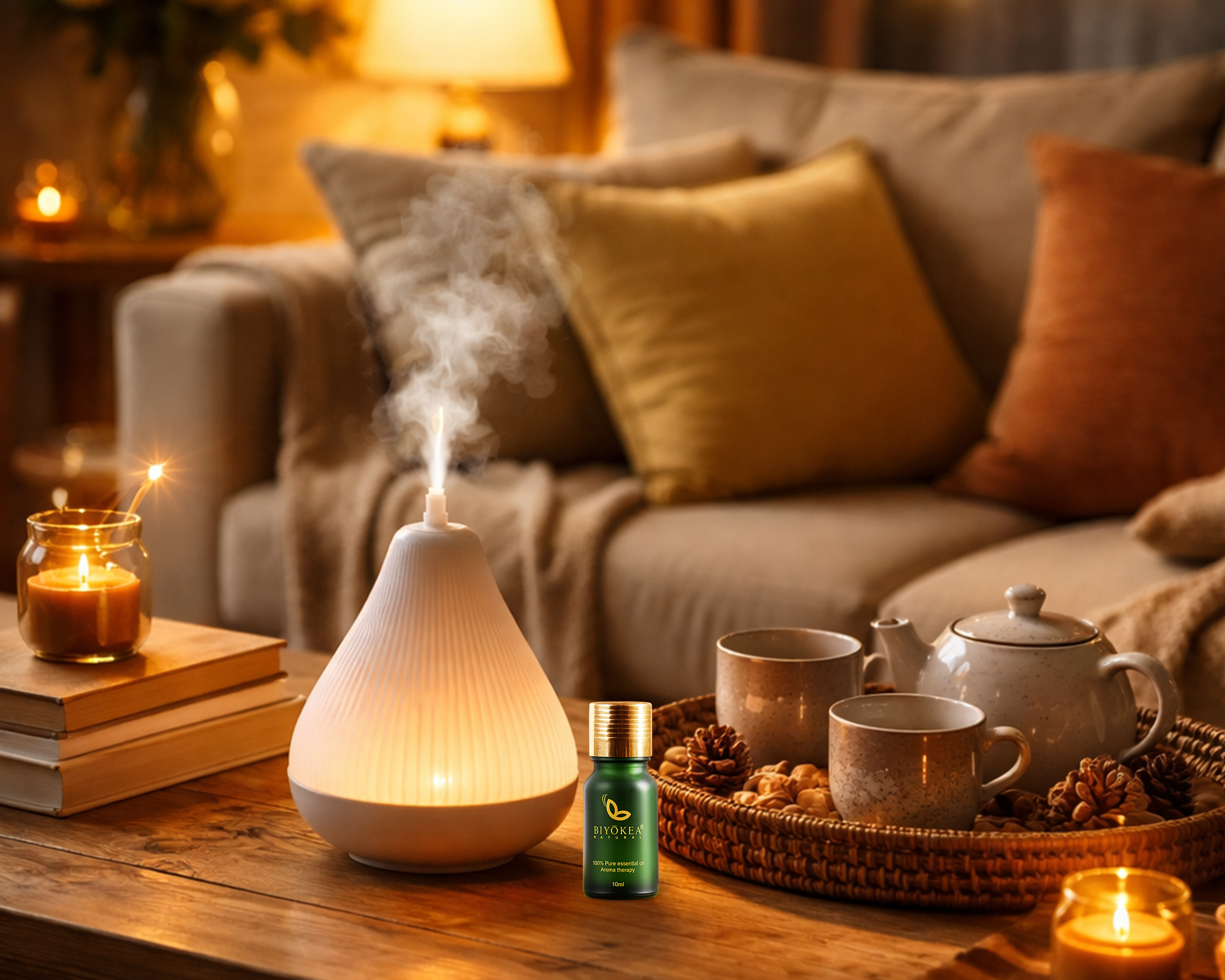 Tinh dầu thiên nhiên nguyên bản hỗ trợ dung dưỡng không khí ấm cúng cho những buổi sum vầy tại phòng khách.