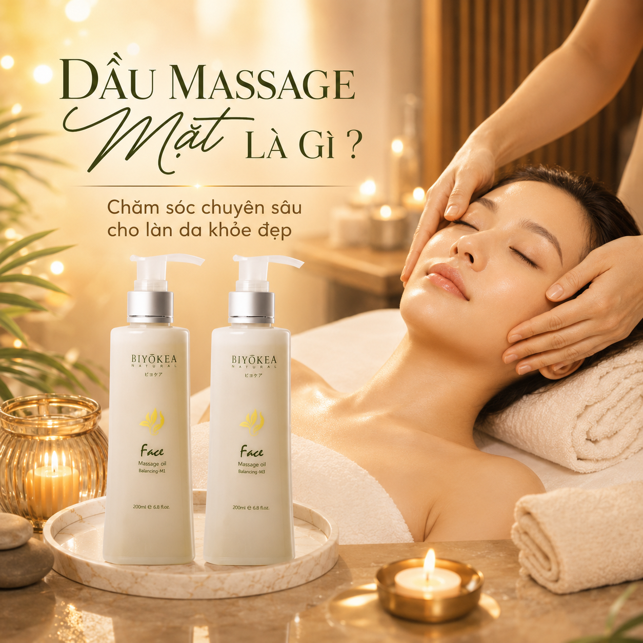 Dầu massage mặt Biyokea trong không gian spa