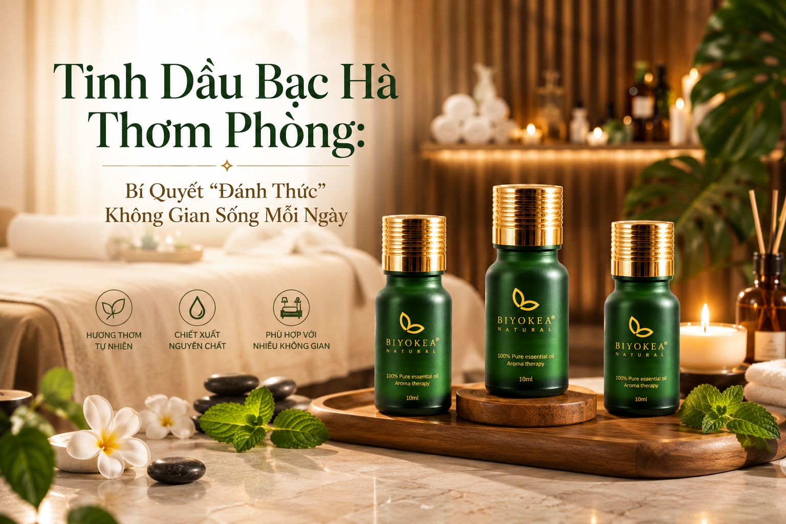 Tinh dầu bạc hà thơm phòng BIYOKEA Natural